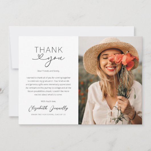 Elegant hart Afstuderen foto dank u kaart (Voorkant)