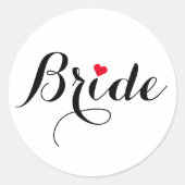 Elegant Hart Bruid Bruiloft Huwelijk Ronde Sticker (Voorkant)