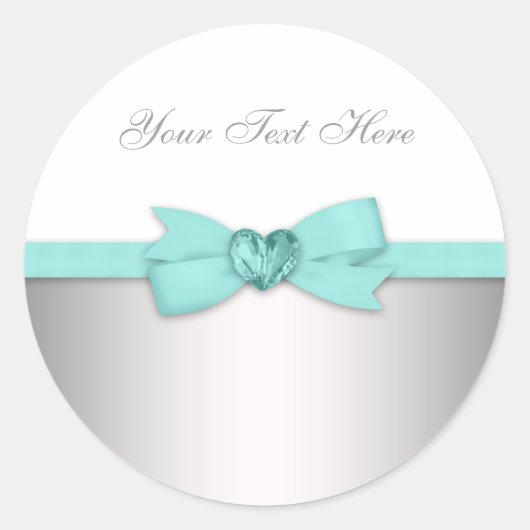 Elegant Hart en Bow Blauwgroen Blauwe Stickers (Voorkant)