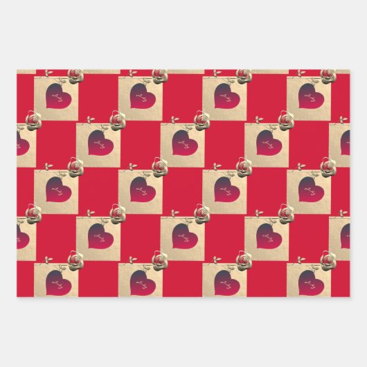 Elegant hart en Rozen Inpakpapier Vel (Voorkant)