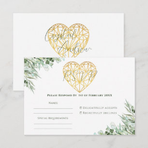 Elegant Hart Eucalyptus Foliage Formele Bruiloft RSVP Kaartje