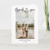 Elegant hart kalligrafie foto bruiloft bedankkaart (Voorkant)