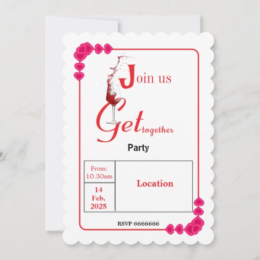 Elegant Hart Lijst Valentijns's Party Kaart (Voorkant)