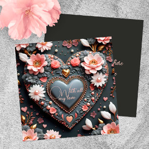 Elegant Hart met Bloemen Gouden Accenten & Parels Kaart