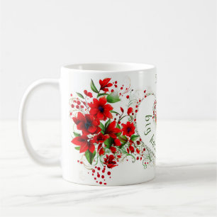 Elegant hart monogram aangepaste naam rode bloemen koffiemok