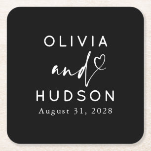 Elegant hart script bruiloft of repetitie diner vierkante kartonnen onderzetter