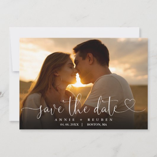 Elegant Hart Script Foto Bruiloft QR Code Save The Date (Voorkant)