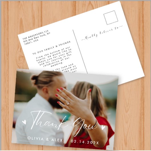 Elegant Hart Script Trouwfoto Bedankt  Briefkaart