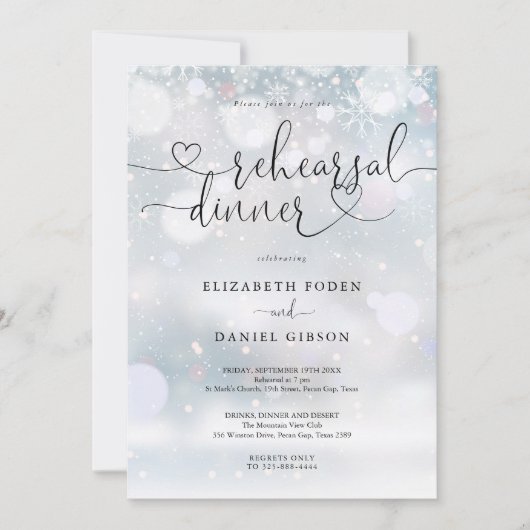 Elegant Hart Script Winter Oefenavondmaal Kaart (Voorkant)