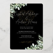 Elegant hart zwart gebladerte formele bruiloft folie uitnodiging (Achterkant)