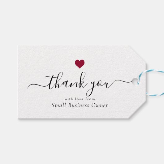 Elegant Hartelijk dank U moderne Script Red Heart  Cadeaulabel (Voorkant (Horizontaal))