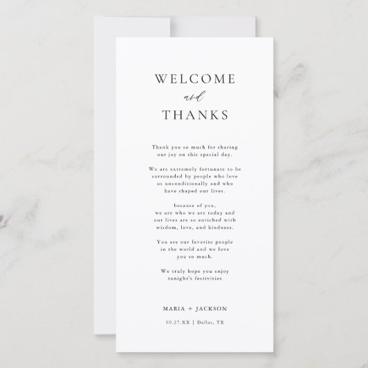 Elegant Hartelijk dank Welkom en Bedankt Plaatskaa (Voorkant)