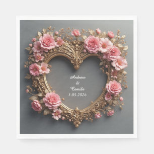 Elegant Hartvormige Lijst Versierd Met Roze Rozen Servet