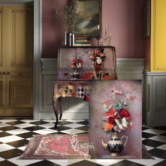 Elegant Hatter Harlequin Teapot Floral Tissuepapier