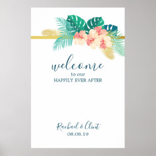 Elegant Hawaiian Hibiscus Wedding Welcome Poster