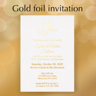 Elegant Heart 50th Wedding Anniversary Party Gold Folie Uitnodiging