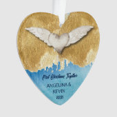 Elegant Heart Angel Wings First Kerstmis Ornament (voorkant)
