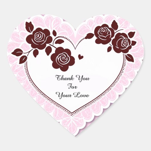 Elegant Heart Card With Red Roses Hart Sticker (Voorkant)