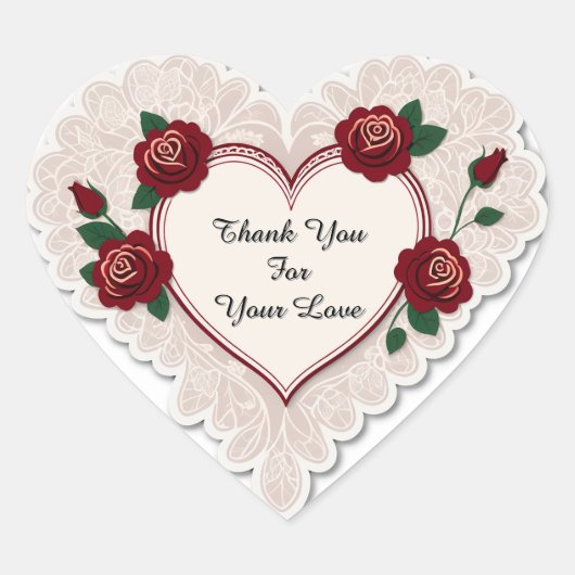 Elegant Heart Card With Red Roses Hart Sticker (Voorkant)