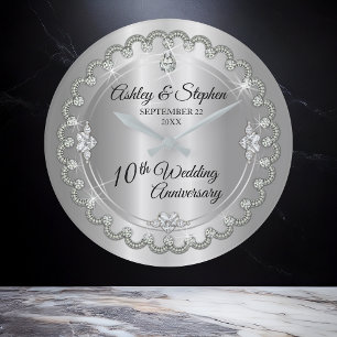Elegant Heart Diamonds 10th Wedding Jubileum Grote Klok