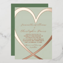 Elegant Heart Roos Gold & Green Wedding Invitation