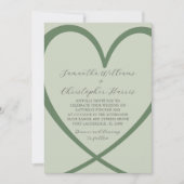 Elegant Heart Sage Green Wedding Invitation Kaart (Voorkant)