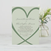 Elegant Heart Sage Green Wedding Invitation Kaart (Staand voorkant)