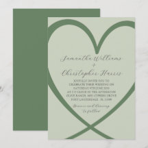 Elegant Heart Sage Green Wedding Invitation