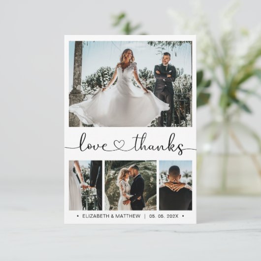 Elegant Heart Script 4 Foto bruiloft Hartelijk dan Bedankkaart (Staand voorkant)