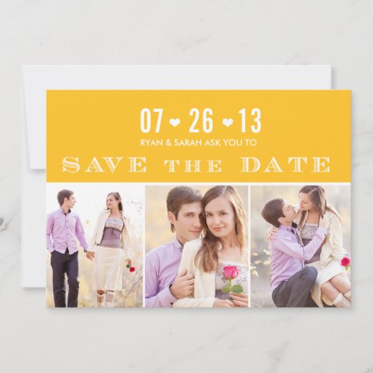Elegant Heart Yellow Save the Dates with Photos Save The Date (Voorkant)