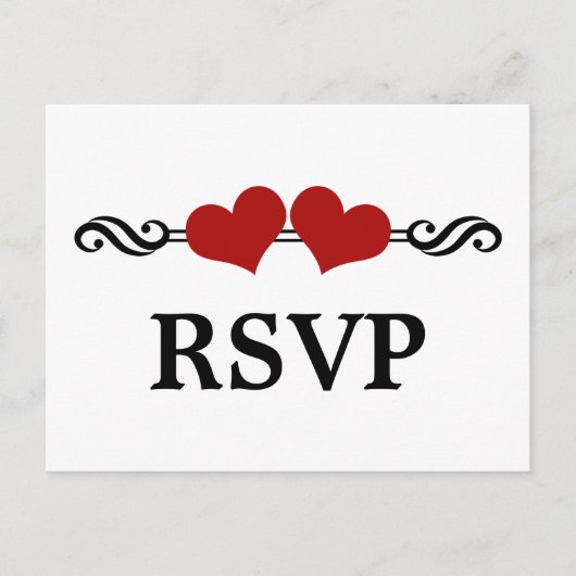 Elegant Hearts RSVP Briefkaart, rood Uitnodiging Briefkaart (Voorkant)