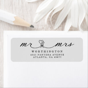 Elegant Hearts Script Mr & Mrs Wedding Return Etiket