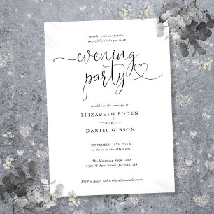 Elegant Hearts Script Wedding Evening Party Kaart