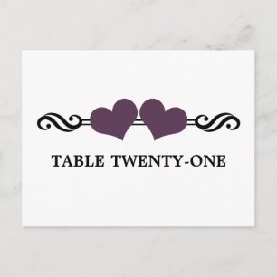 Elegant Hearts Table Number Briefkaart, Paars Briefkaart