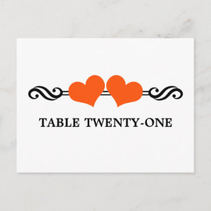 Elegant Hearts Table Number Briefkaart, Sinaasappe Briefkaart