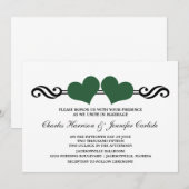 Elegant Hearts Wedding Invitation, Green Kaart (Voorkant / Achterkant)