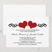 Elegant Hearts Wedding Invitation, Red Kaart (Voorkant / Achterkant)