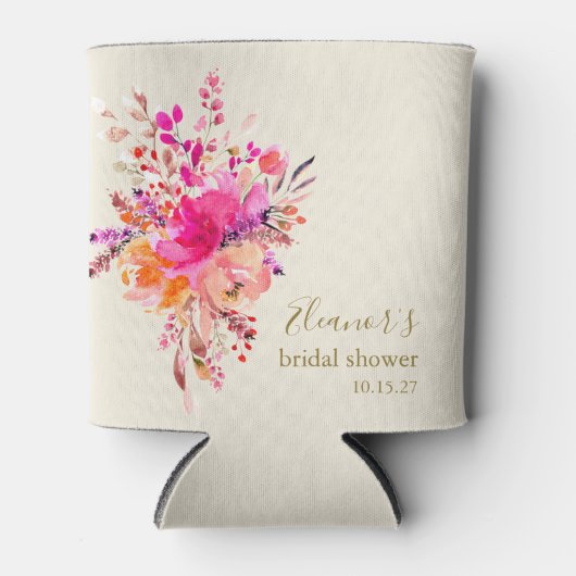 Elegant Heet Roze Bloemen Vrijgezellenfeest Custom Blikjeskoeler (Voorkant)