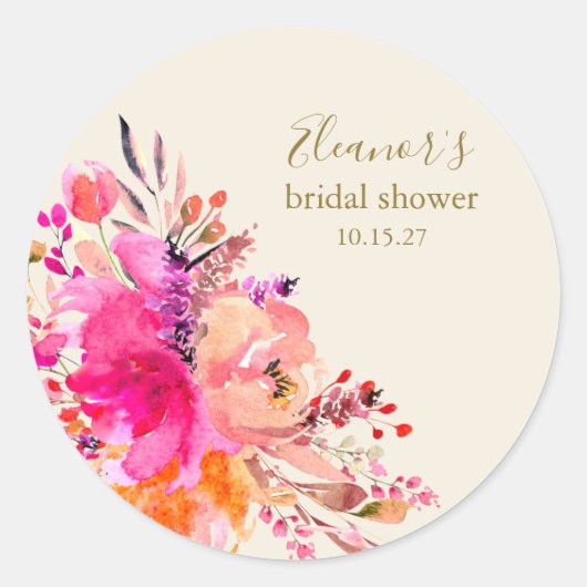 Elegant Heet Roze Bloemen Vrijgezellenfeest Custom Ronde Sticker (Voorkant)