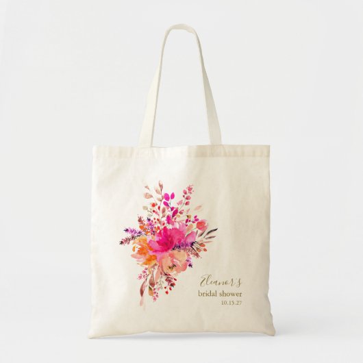 Elegant Heet Roze Bloemen Vrijgezellenfeest Custom Tote Bag (Voorkant)