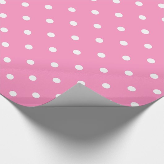 Elegant Heet Roze Sjabloon Wit Polka Dots Glanzend Cadeaupapier (Hoek)