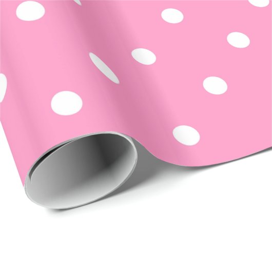 Elegant Heet Roze Sjabloon Wit Polka Dots Glanzend Cadeaupapier (Rol Hoek)