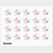 Elegant Heet Roze Swirl Monogram Bruiloft Sticker (Vel)