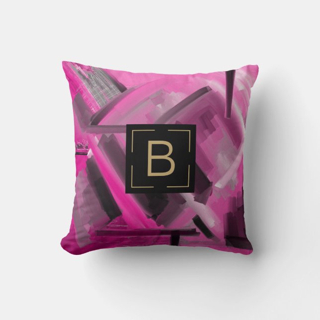 Elegant Heet Roze Zwart Abstracte Kunst Moderne Vo Kussen (Voorkant)