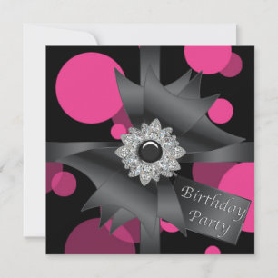 Elegant Heet Roze Zwart Verjaardagsfeestje Kaart