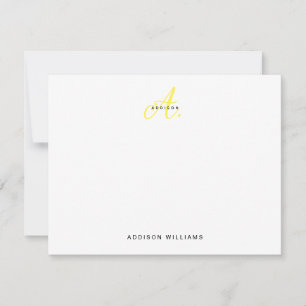 Elegant helder geel goud script monogram notitiekaartje