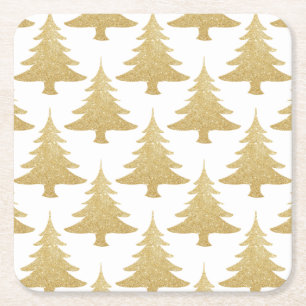elegant helder goudglitter-kerstboompatroon vierkante kartonnen onderzetter