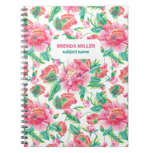 Elegant Helder Meisje Roze Bloemen Patroon Notitieboek