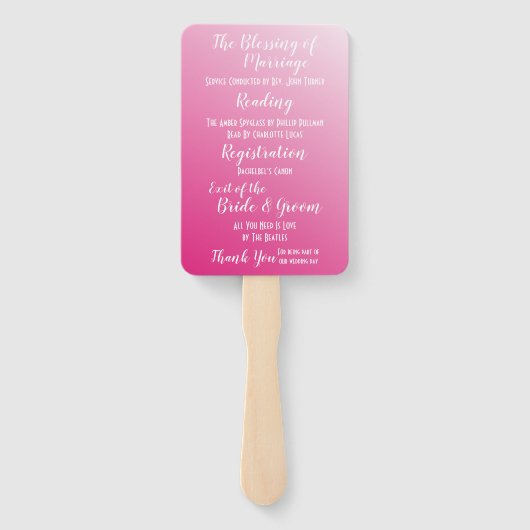 Elegant helder roze bruiloft programma handwaaier (Achterkant)