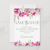Elegant Helder Roze Wildbloemen Foto Bruiloft Save The Date (Voorkant)